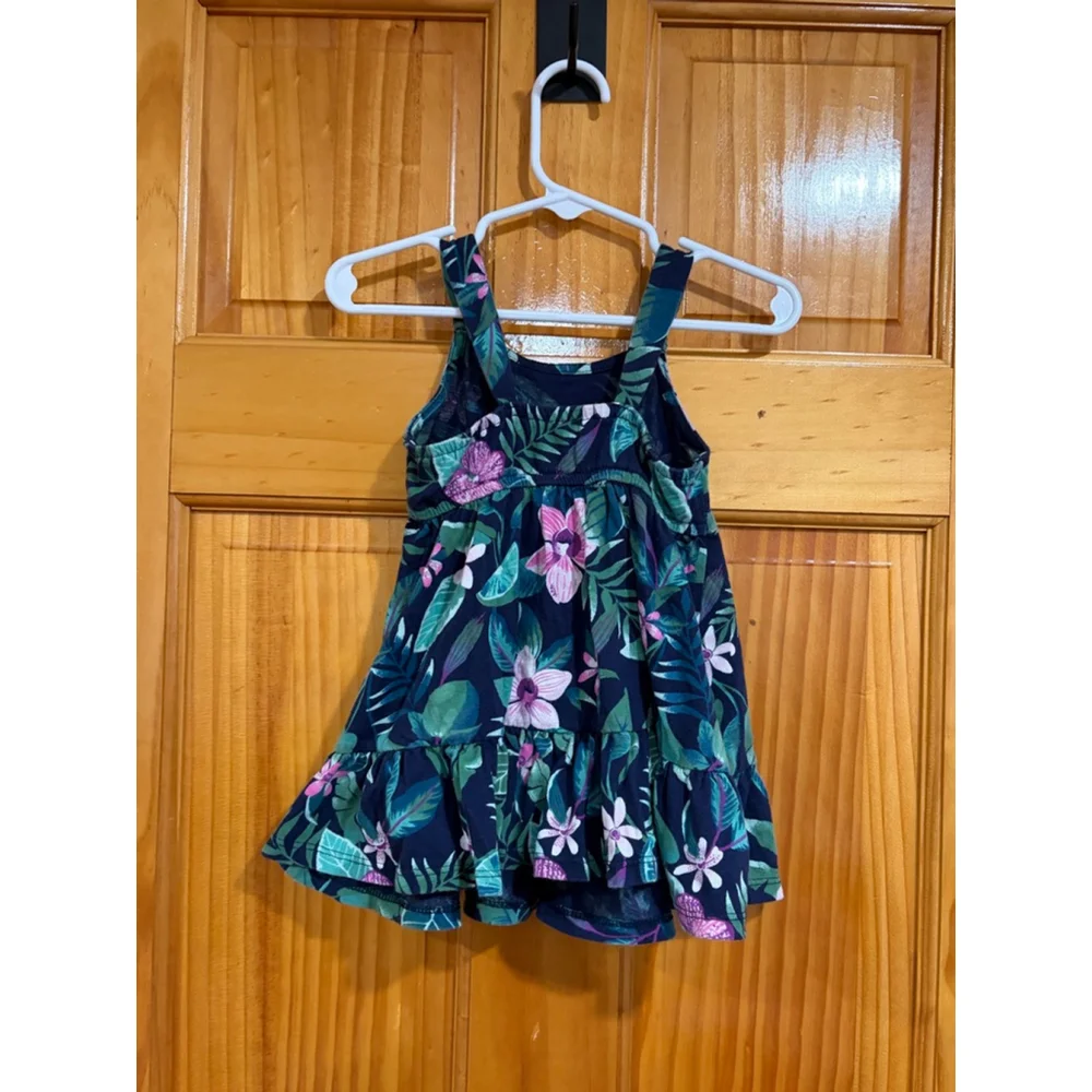 Old Navy Baby Dress 12 18M Floral Tiered Sundress Navy Pink Green